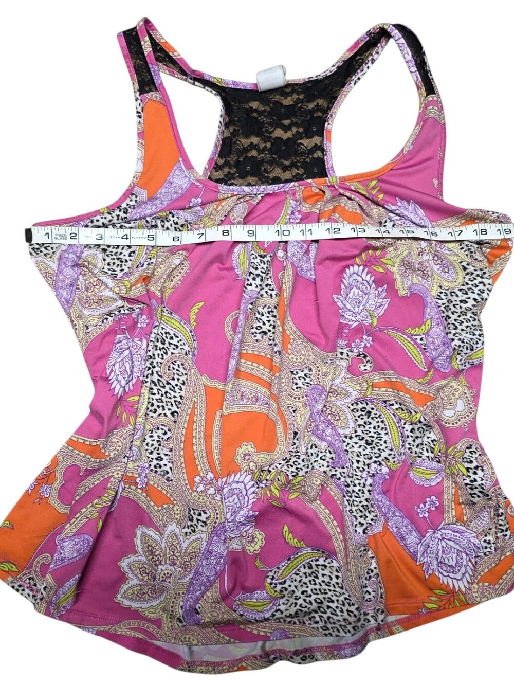 Lounge Wear Pink & Orange Black Lace Racer Back Trim Top - Picture 4 of 4